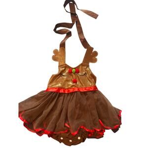 NWT Ibtom Castle Baby Infant Girl Reindeer Outfit One Piece Size 70 (US 6-12 Mo)